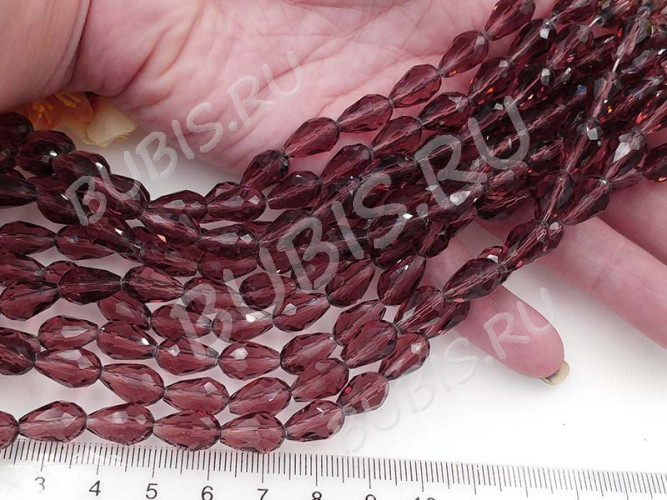 (СКИДКИ!!!) Бусина Капля гранёная 12*8*8мм лиловая прозрачная (имитация Сваровски) (10шт.)