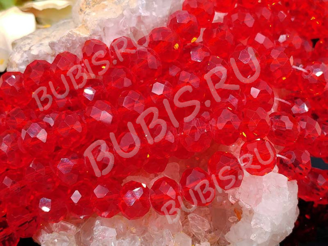 (ОПТ) Бусина кристалл Абакус гранёный 10*10*7,5мм св.красный прозрачный (имитация Сваровски) (НИТЬ)