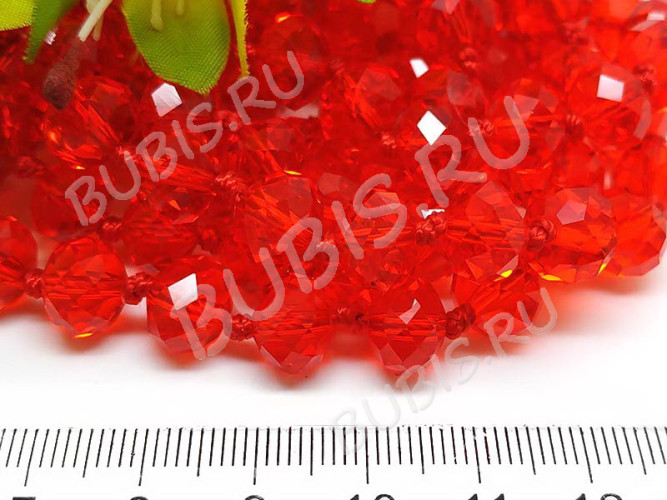 (ОПТ) Бусина кристалл Абакус гранёный 10*10*7,5мм св.красный прозрачный (имитация Сваровски) (НИТЬ)