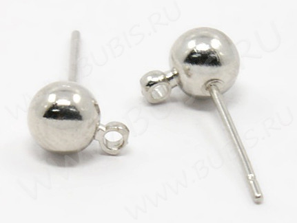 Пуссеты ("гвоздики") №055 с шариком 5мм и петлёй 16*7*0,7мм цвет платины (Brass) (1 пара)
