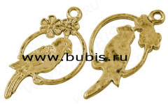 Подвеска Птичка 02 двусторонняя в круге 28*15*1мм античное золото (литьё)