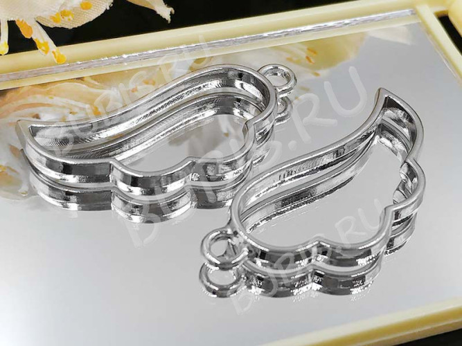 Подвеска Рамка 11 Крыло 36*17*3,5мм цвет платины (литьё)