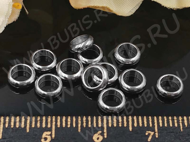 Кольцо декоративное 25 простое Рондель Бублик 6*6*2мм цвет платины (Хирургическая сталь) (10шт)