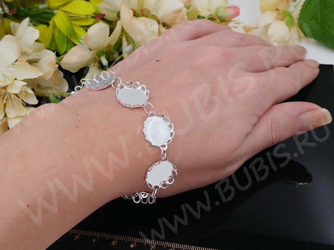 Основа (заготовка) для браслета №54 с 7-ю сеттингами 15мм 20см серебристая (Brass и Iron)