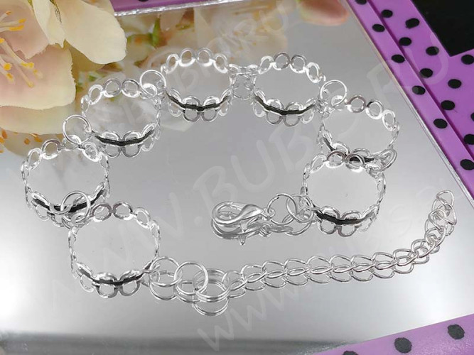 Основа (заготовка) для браслета №54 с 7-ю сеттингами 15мм 20см серебристая (Brass и Iron)