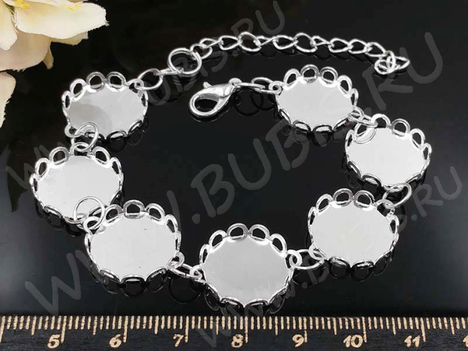 Основа (заготовка) для браслета №54 с 7-ю сеттингами 15мм 20см серебристая (Brass и Iron)