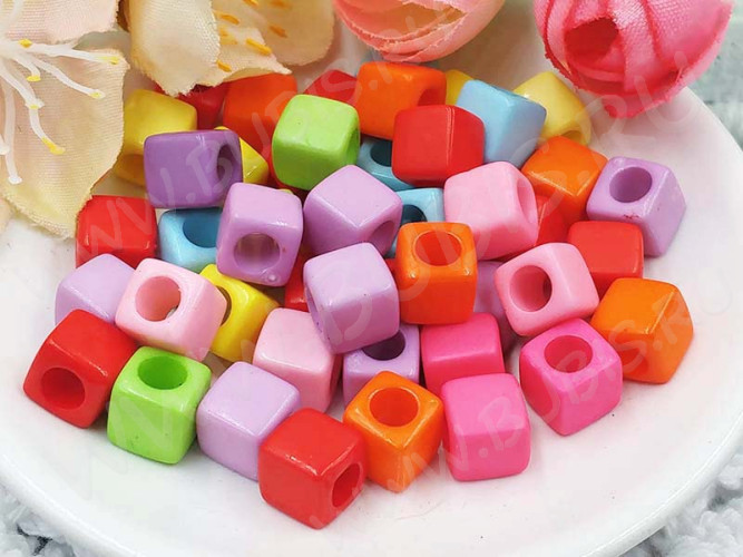 Бусина акриловая Кубик 13 МИКС 7*7*7мм непрозрачный (акрил)(50шт)
