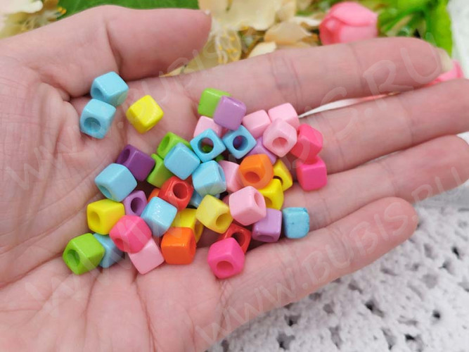 Бусина акриловая Кубик 13 МИКС 7*7*7мм непрозрачный (акрил)(50шт)