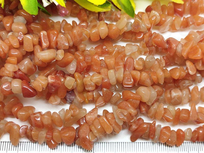 Крошка (галтовка) каменная 232 5-9мм Авантюрин жёлтый натуральный (камни) (длинная нить прим. 80см)