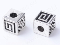 Бусина 204 Кубик с рисунками 5,5*5,5*5,5мм античное серебро (литьё) (10шт.)