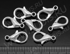 (СКИДКИ!!!) Замочек карабин №045 средний 14*8*3,5мм серебристый (сплав) (10шт.)