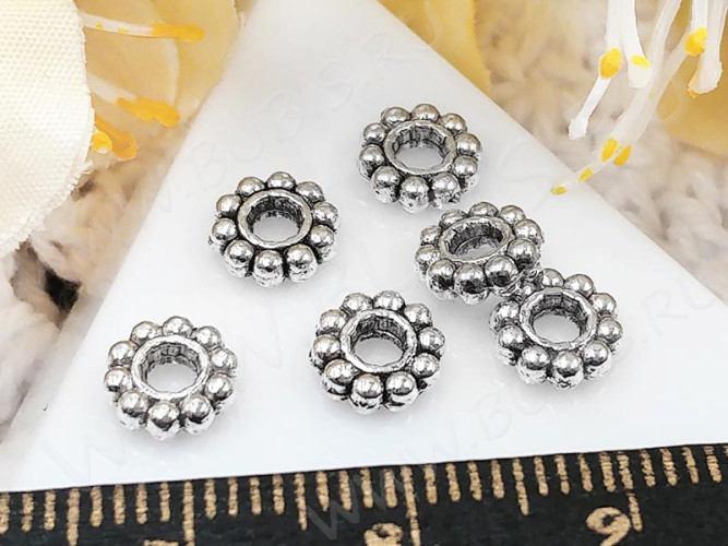 (СКИДКИ!!!) Рондели 096 Дейзи с большим отверстием 6*6*2мм античное серебро (литьё) (50шт.)