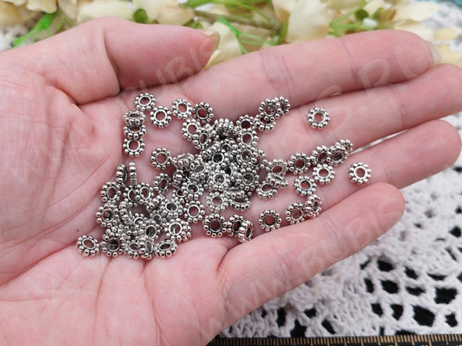 (СКИДКИ!!!) Рондели 096 Дейзи с большим отверстием 6*6*2мм античное серебро (литьё) (50шт.)