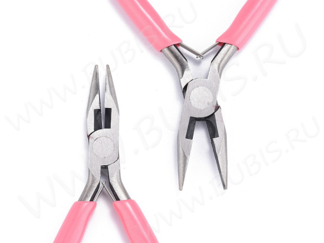 Тонкогубцы 27 утконосы без бороздок с кусачками 125мм розовые (инструменты для бижутерии)