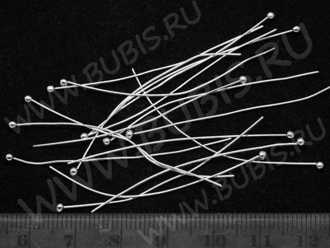(ОПТ) Штифт с ШАРИКОМ 50*0,5мм серебристый (Brass) (50г. ок.500шт.)