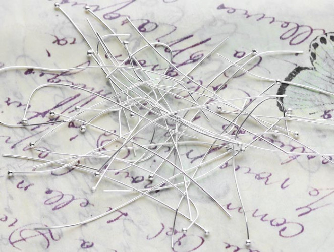 (ОПТ) Штифт с ШАРИКОМ 50*0,5мм серебристый (Brass) (50г. ок.500шт.)