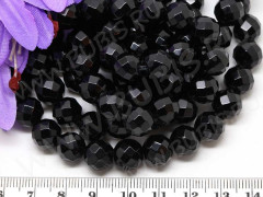 (ОПТ) Бусина округлая ГРАНЁНАЯ 10мм Агат чёрный пресс. (камни) (НИТЬ)