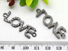 240 Коннектор вставка для браслетов &quot;LOVE&quot; 36*11*4мм чёрный никель и прозрачные стразы (сплав и стекло)