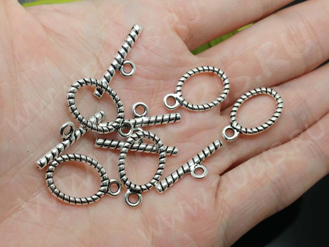 103 Тоггл Овальный 21*12мм и 22,5*7мм античное серебро (литьё)