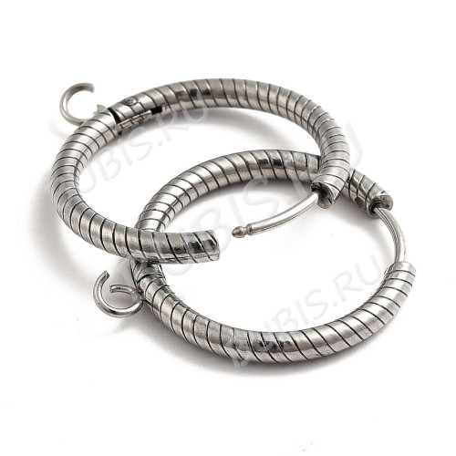 Швензы-кольца №20 стальные Конго с узором и петелькой 24*2,5мм цвет платины (Хирургическая сталь)(1 пара)