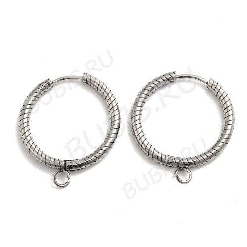 Швензы-кольца №20 стальные Конго с узором и петелькой 24*2,5мм цвет платины (Хирургическая сталь)(1 пара)