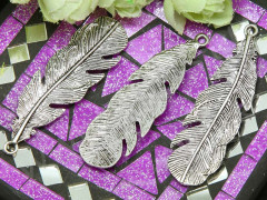 Подвеска Пёрышко 17 большое 60*18*1,5мм античное серебро (литьё)
