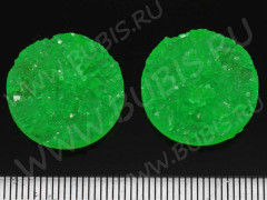 Кабошон декоративный 43 Круг имитация друзы агата с кристаллами 20*20*5,5мм зелёно-жёлтый непрозрачный (резин)