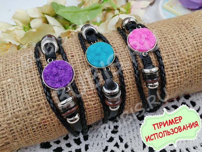 Кабошон декоративный 43 Круг имитация друзы агата с кристаллами 20*20*5,5мм зелёно-жёлтый непрозрачный (резин)