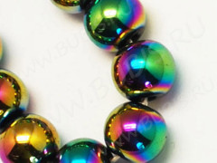 (ОПТ) Бусина округлая 6мм Гематит мультиколор (камни) (НИТЬ)