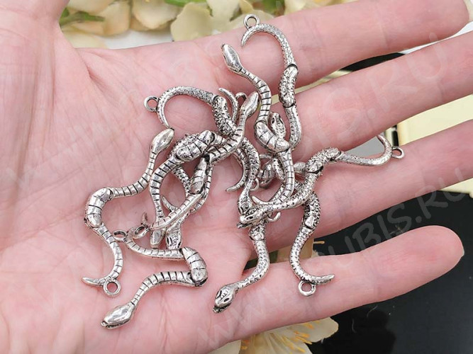 Подвеска Змея 05 3D с суставами 51,5*11*3,4мм античное серебро (литьё)