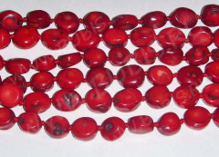 Бусина каменная Овал 13 срез 12-15*5-8мм Коралл красный натуральный (камни)