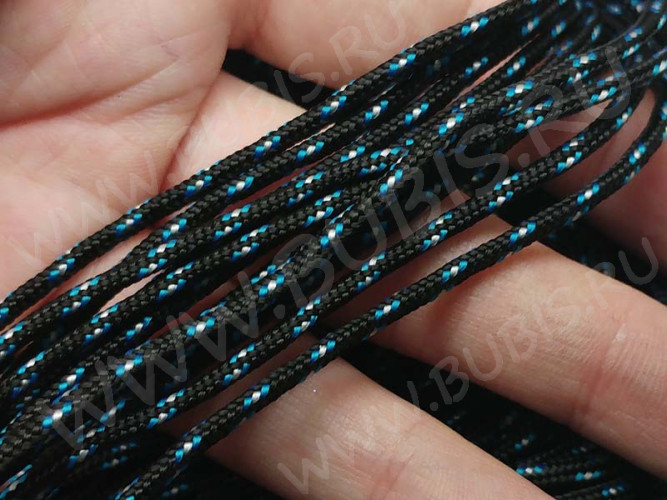 Шнур Паракорд 02 2мм чёрно-голубой (полиэстер+спандекс) (1м)