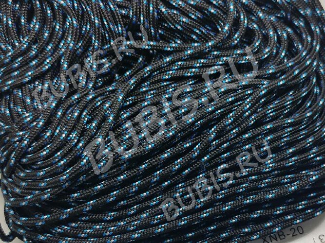 Шнур Паракорд 02 2мм чёрно-голубой (полиэстер+спандекс) (1м)