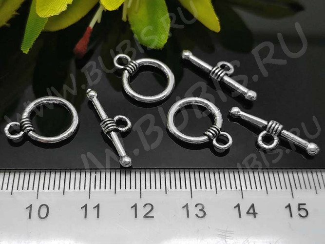 162 Тоггл округлый маленький 15,5*12мм и 20*7мм античное серебро (литьё)