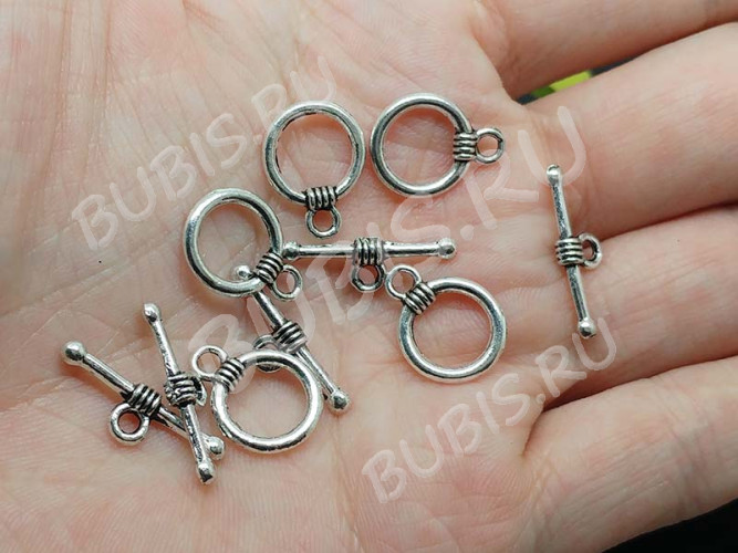 162 Тоггл округлый маленький 15,5*12мм и 20*7мм античное серебро (литьё)