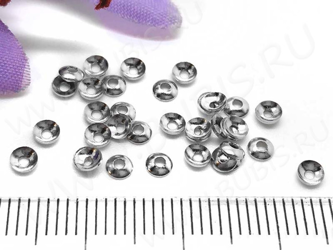 Шапочка тонкая 097 простая 30 малыши 3*3*0,9мм цвет платины (Milano LUX) (Brass) (50шт.)