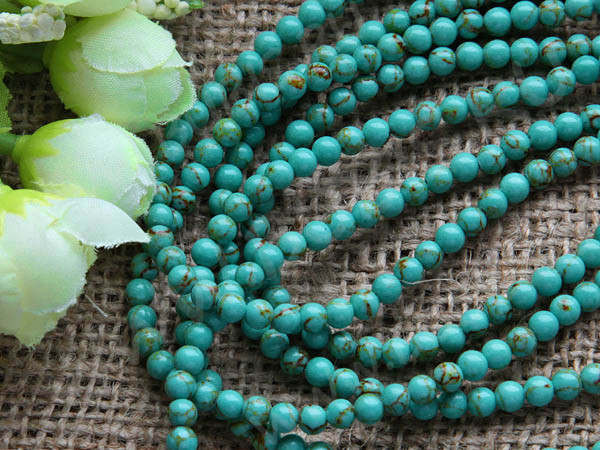 Бусина округлая 4мм Говлит бирюзовый пресс. (камни) (10шт.)