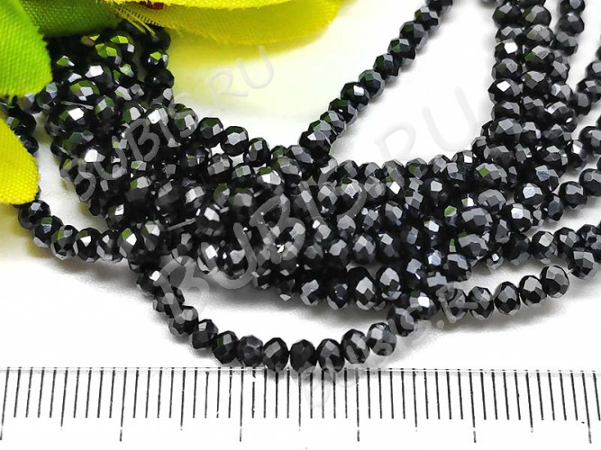 Бусина кристалл гранёный абакус 3*3*2мм т.серый непрозрачный (имитация Сваровски) (50шт.)