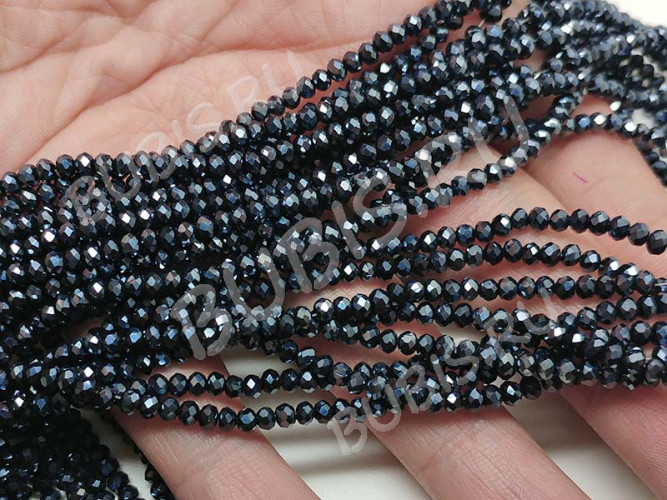 Бусина кристалл гранёный абакус 3*3*2мм т.серый непрозрачный (имитация Сваровски) (50шт.)