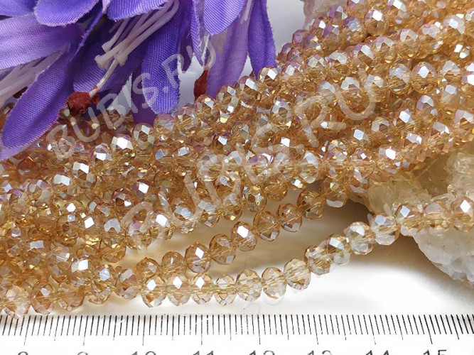 (СКИДКИ!!!) Бусина Абакус гранёный 6*6*4,5мм Хрусталь шампань с АВ прозрачный (имитация Сваровски) (10шт.)