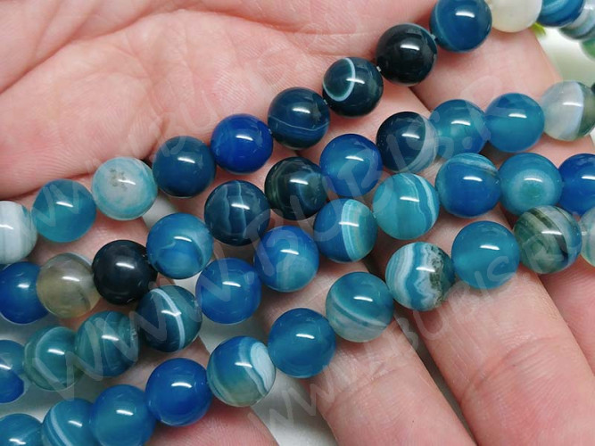 (ОПТ) Бусина округлая ГЛАДКАЯ 8мм Агат Мадагаскарский голубо-бирюзовый (камни) (НИТЬ)