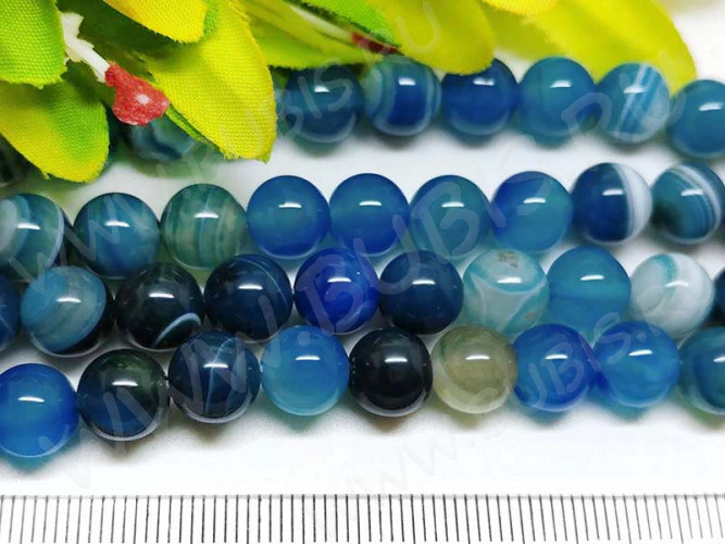 (ОПТ) Бусина округлая ГЛАДКАЯ 8мм Агат Мадагаскарский голубо-бирюзовый (камни) (НИТЬ)