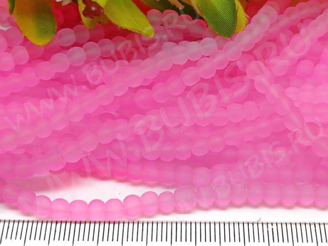 (ОПТ) Бусина округлая матовая 4мм розовая полупрозрачная (стекло) (нить)
