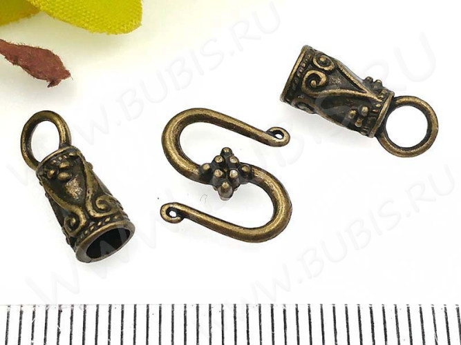 164 Тоггл-крючок S-образный с концевиками 36*12,5*5,5мм античная бронза (литьё)