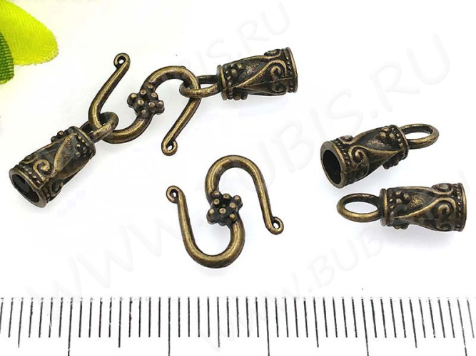 164 Тоггл-крючок S-образный с концевиками 36*12,5*5,5мм античная бронза (литьё)