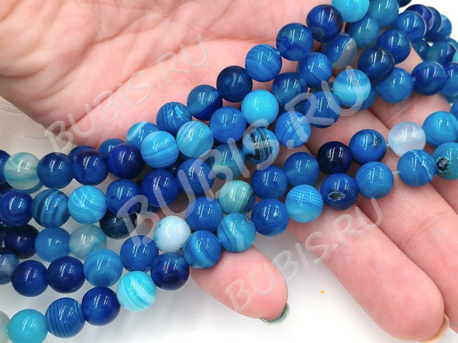 (СКИДКИ!!!) Бусина округлая ГЛАДКАЯ 8мм Агат Мадагаскарский т.голубо-молочный (камни) (10шт.)