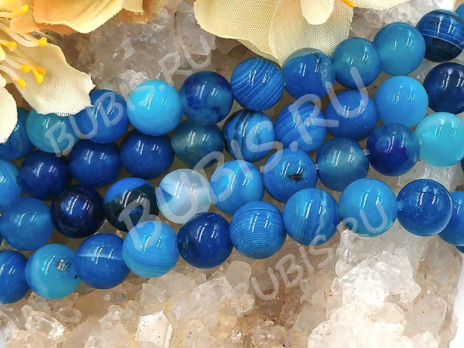 (СКИДКИ!!!) Бусина округлая ГЛАДКАЯ 8мм Агат Мадагаскарский т.голубо-молочный (камни) (10шт.)