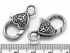 Замочек карабин №016 большой с сердечком 25,5*14*6,5мм античное серебро (литьё)