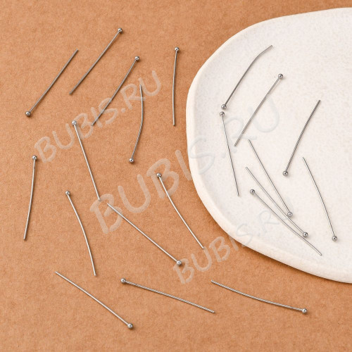 Штифт с шариком пин стальной 35*0,7мм цвет платины (Хирургическая сталь)(20шт)