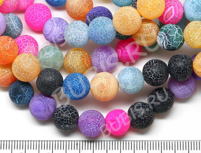 (ОПТ) Бусина округлая 10мм матовый Агат кракле МИКС №1 (камни) (НИТЬ)